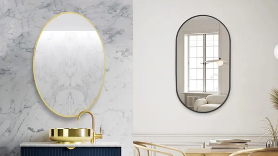 Miroir de salle de bain rond ovale noir en aluminium, grand format, montage mural, vente en gros