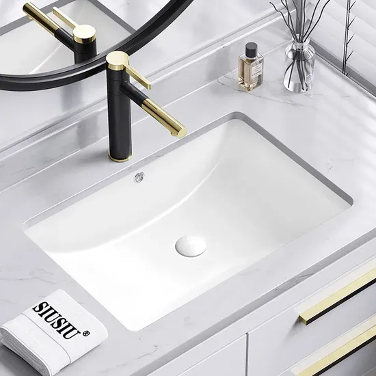 Meuble de salle de bain en céramique avec lavabo encastré et cuvette sanitaire